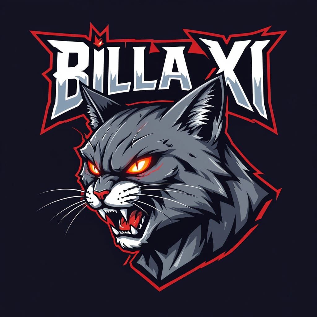 create cricket team logo : Team Name Billa XI, Logo: Angrey Male cat looking at right side half face.. more Brutal.. full hd