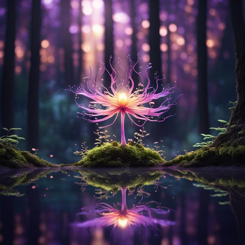 magical flower; Abstract fantasy space plant and glowing flower  (light:1.9) (ambient:1.8) (colours:1.9) ...  by @Wolfie
