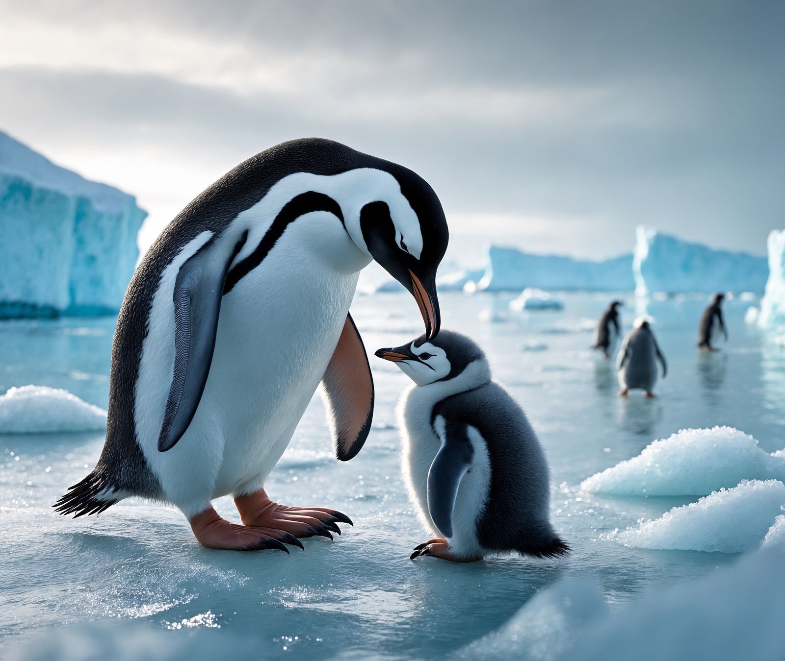 Emperor Penguin Parent with its Chick