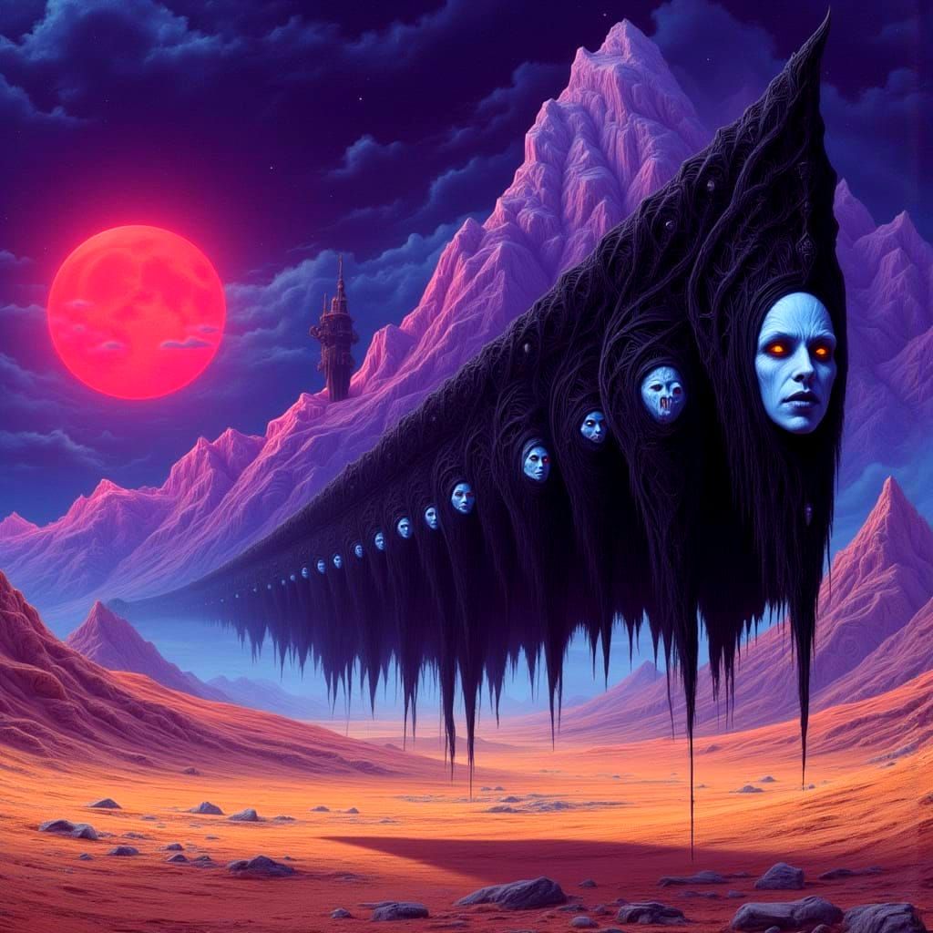 Mysterious Argo Ship Glides Over Dystopian Desert Under Dual...