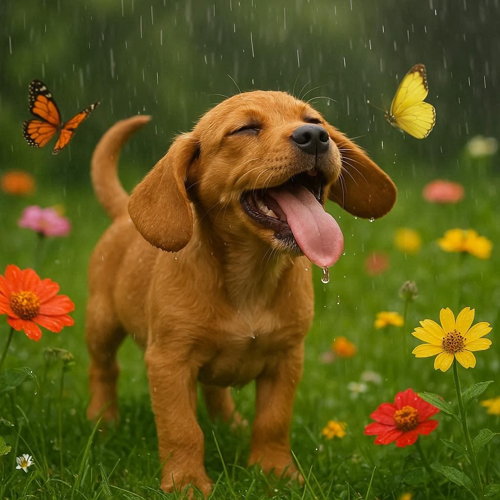 Catching raindrops on her tongue