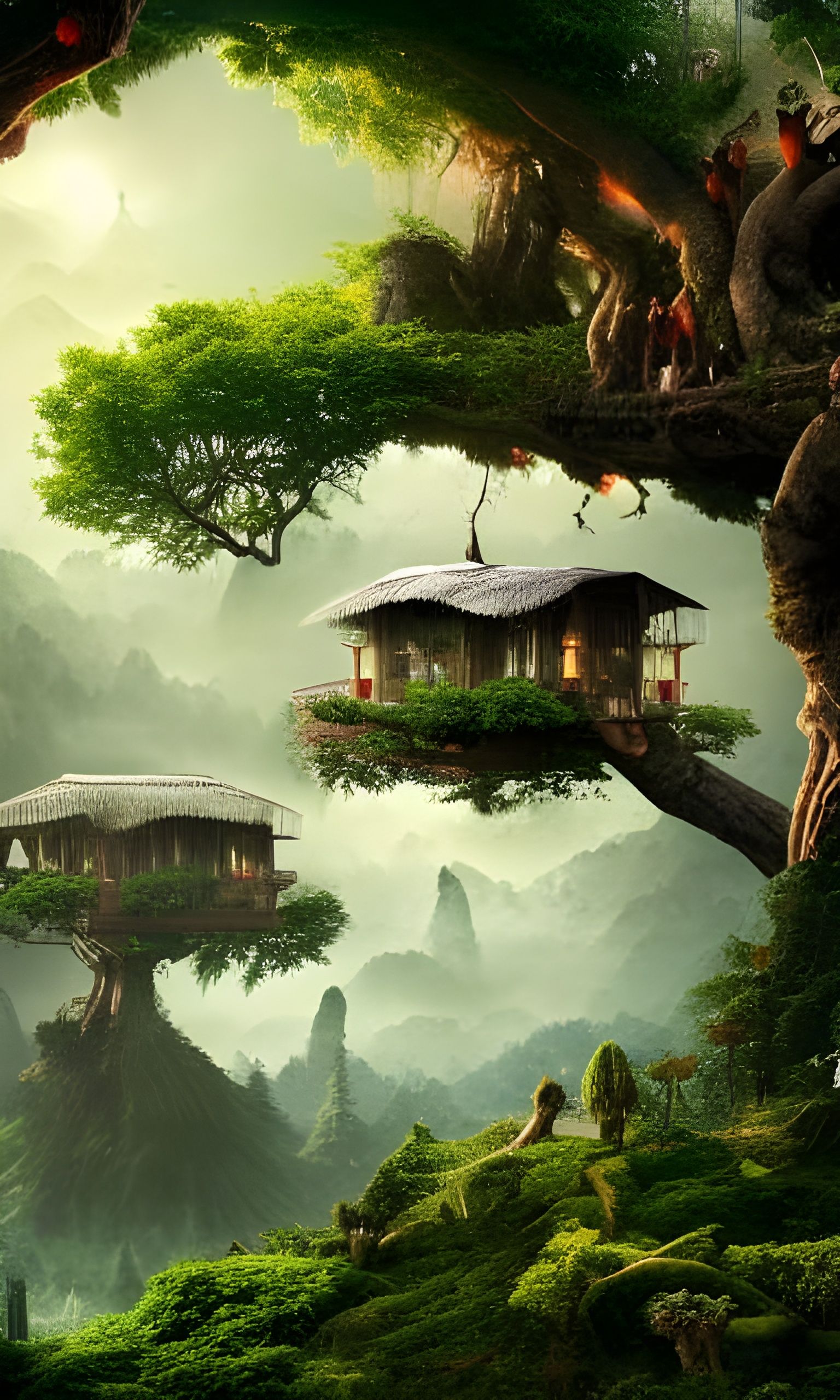 Nature gone wild, people living in trees. undefined