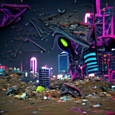 dark neon alien city; Digging into the Debris