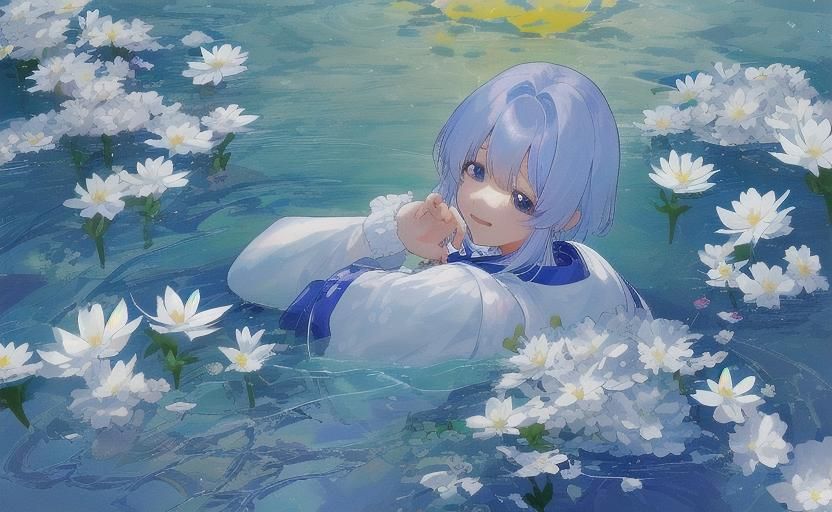 Woman with Cat in Japanese Cherry Blossom Setting