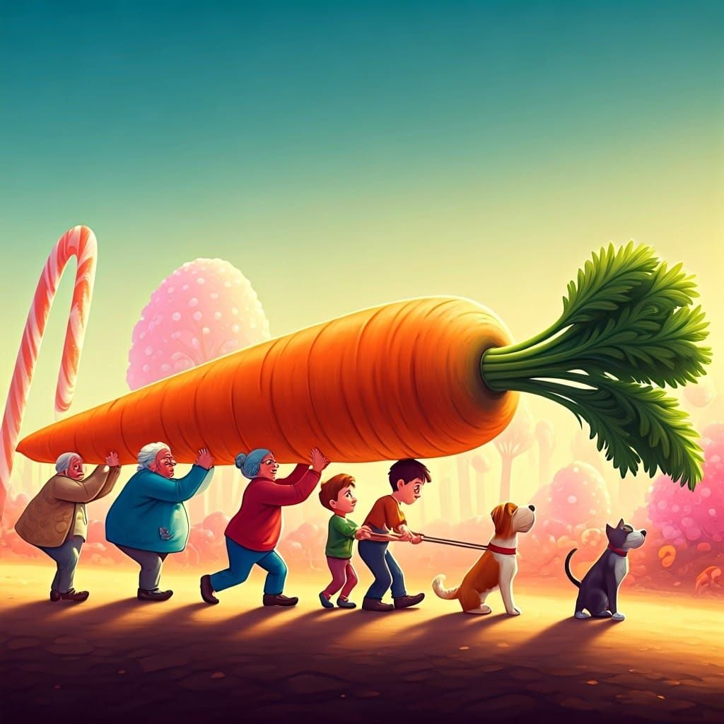 Whimsical Carrot Pull in Candyland Style