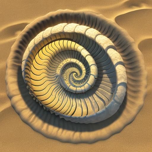 nautilus shell in bright light on sand