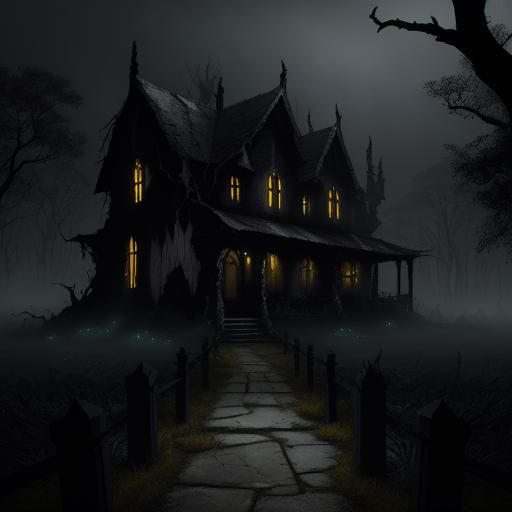 Ominous Dark Fantasy House on Haunted Hill