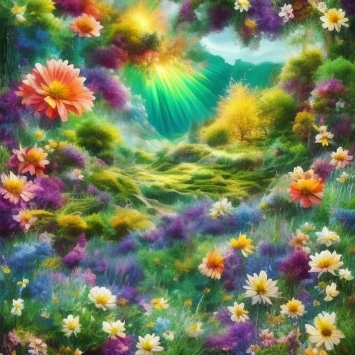 <lora:Beauty of landscape:1.0> Fantasy cosmic landscape, hills, forests, flowers