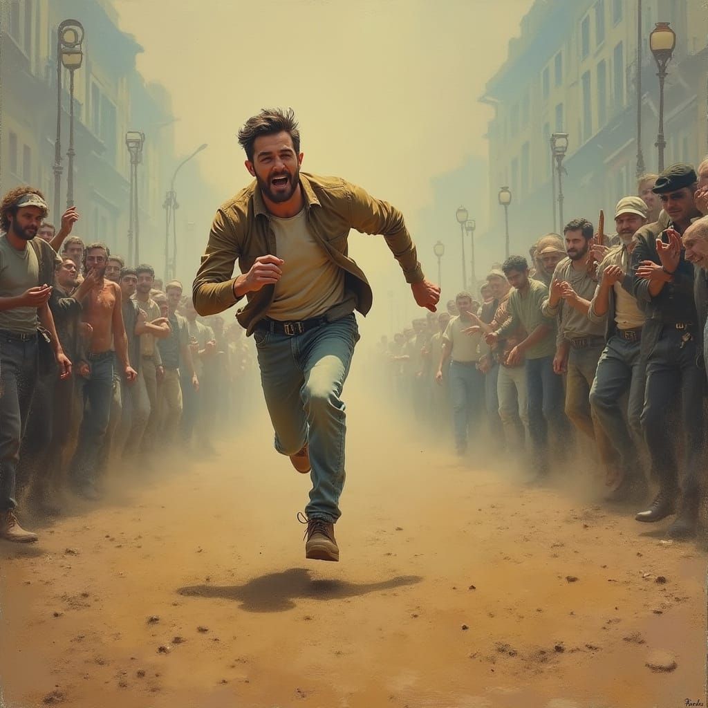 Man Running: Artistic Oil Painting in Pastel Colors