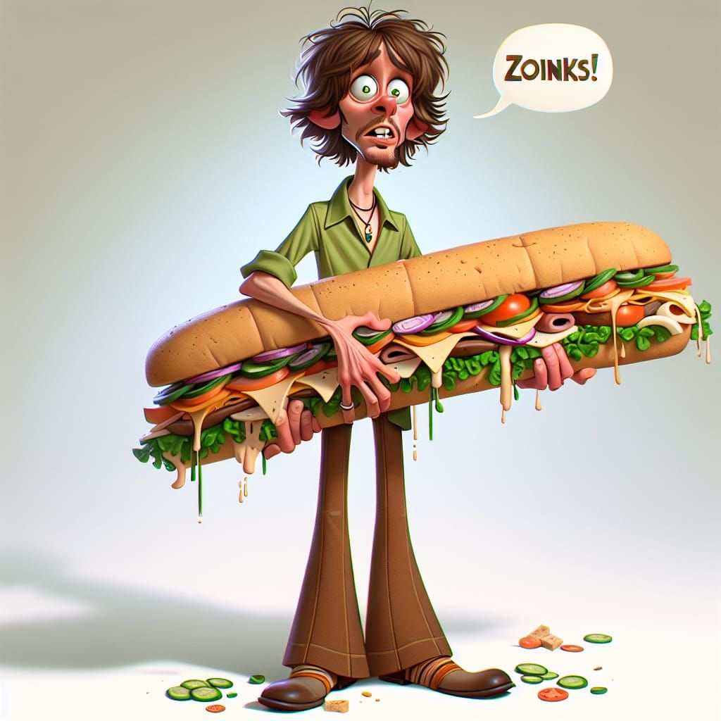 The cartoon character Shaggy from scoobybdoo with a chat bubble that rays "Zoinks!" holding a ginormous ...  by @nightmareangel