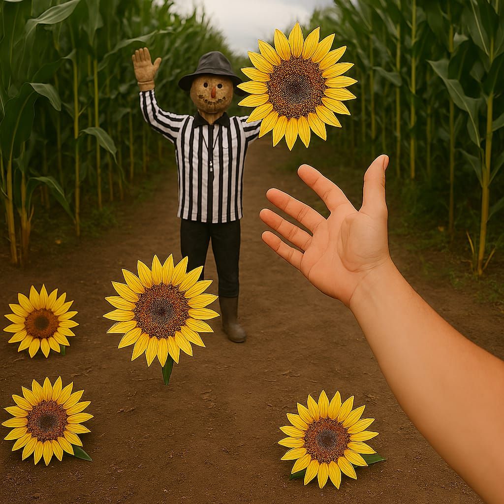 sunflower head throw with scarecrow referee
