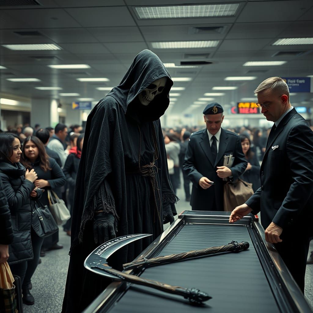 Grim reaper is stopped by airport security  by @undefined