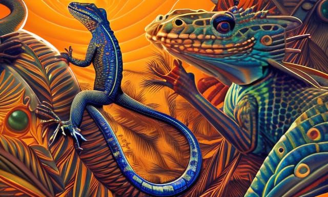 Lizards Cyborg Of Sun And Moon With Hallucination Lizards By Casey