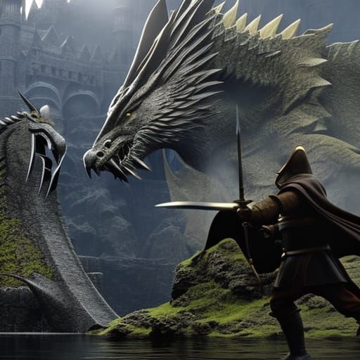 Knight in armor and dragon