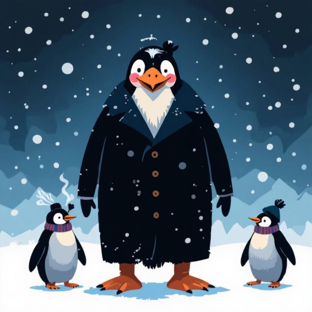 All three penguins are holding one cup of coffee each