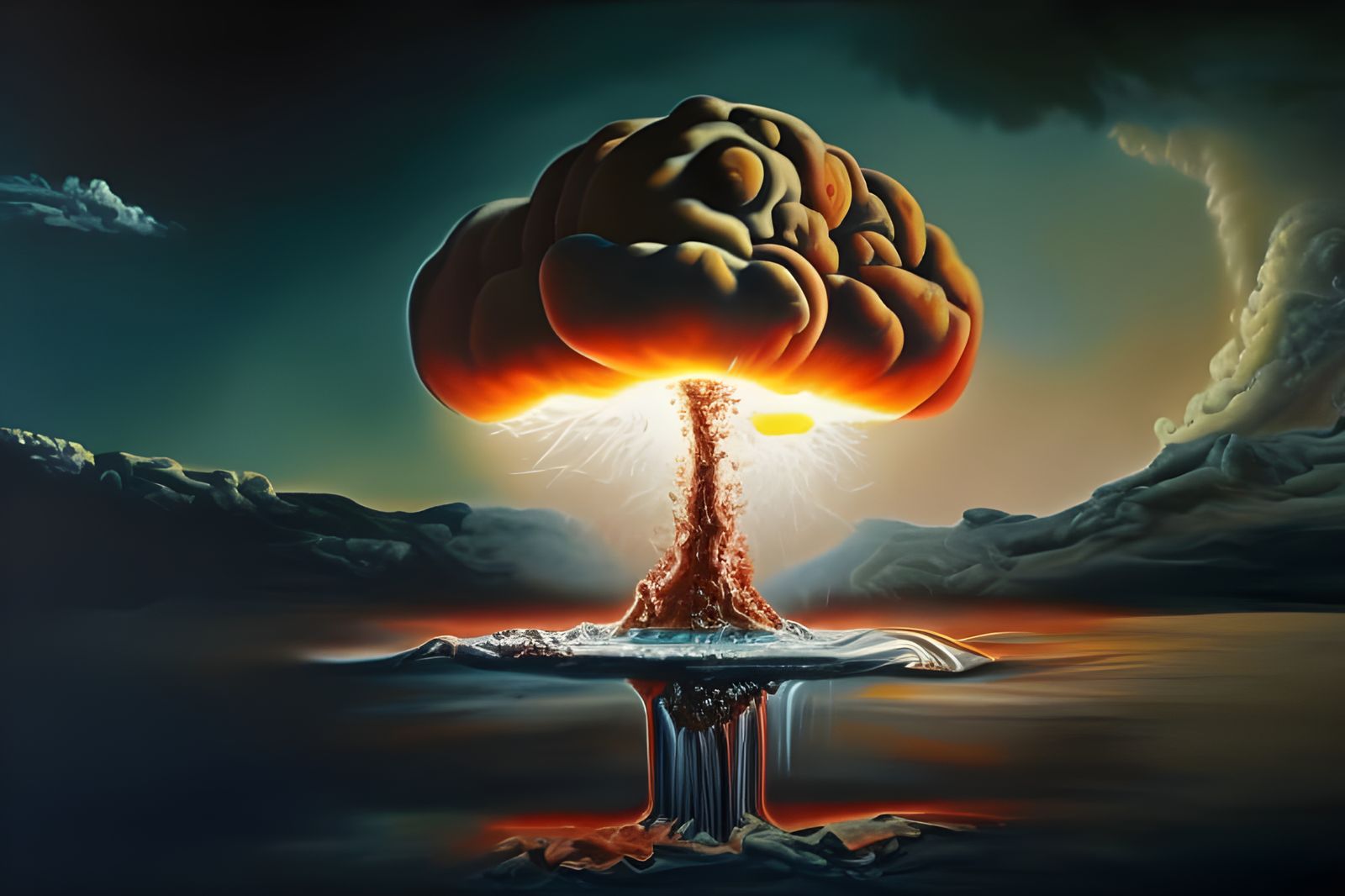 Nuclear explosion ,hyperdetailed, 8k resolution, surrealism ...