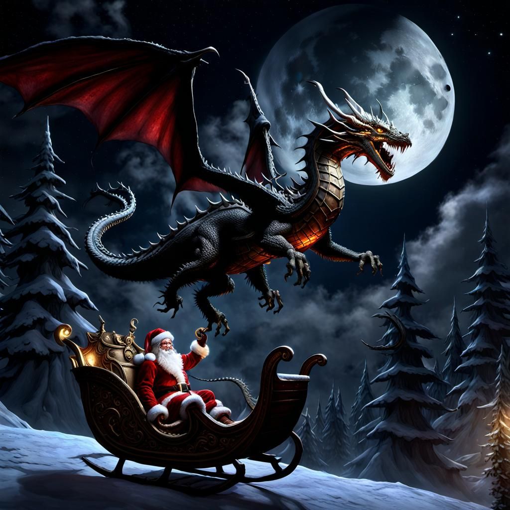 Santa's Dragon Sleigh Ride Under Skyrim Moon