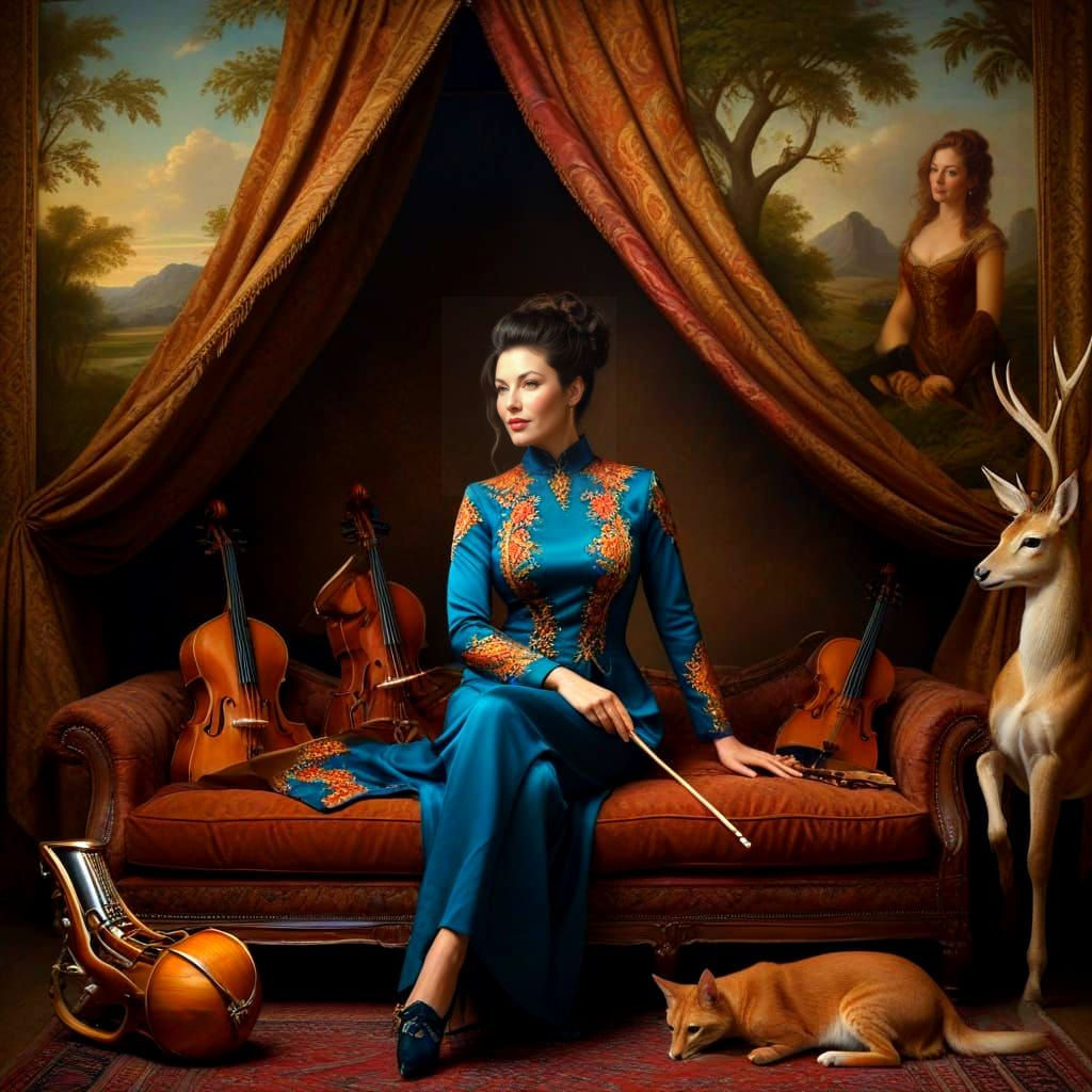 Elegant Lady in Vibrant Surrealistic Composition