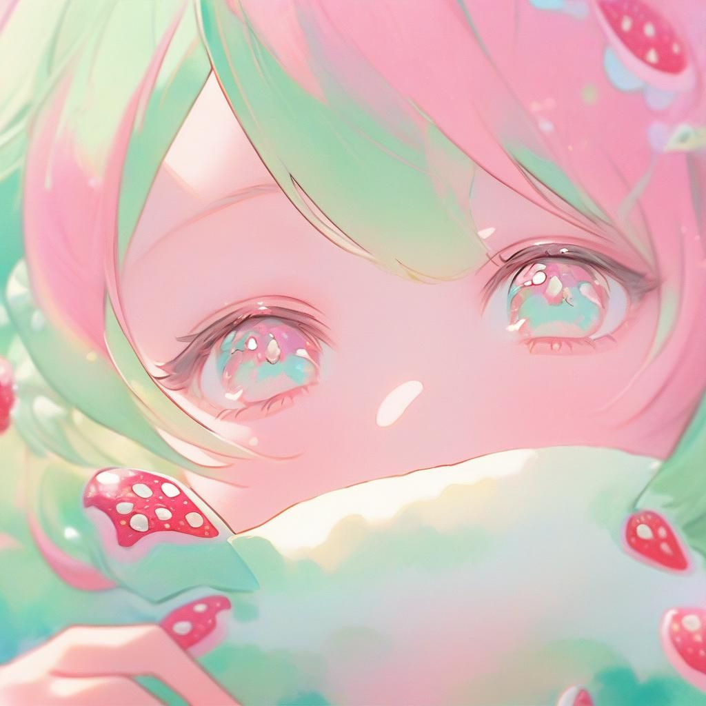 Anime Girl Eating Mochi in Pastel Pop Art Style