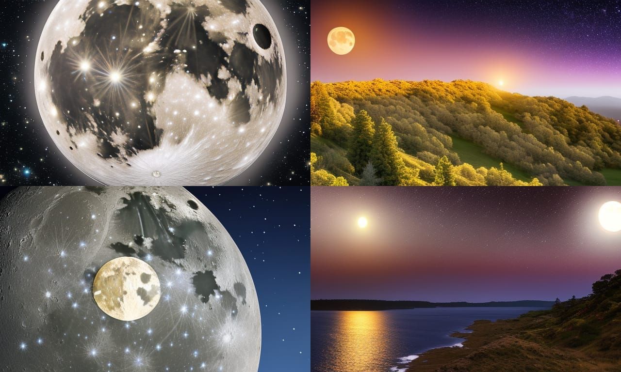 realistic view, 3D render,  beautiful   .huge full moon with...