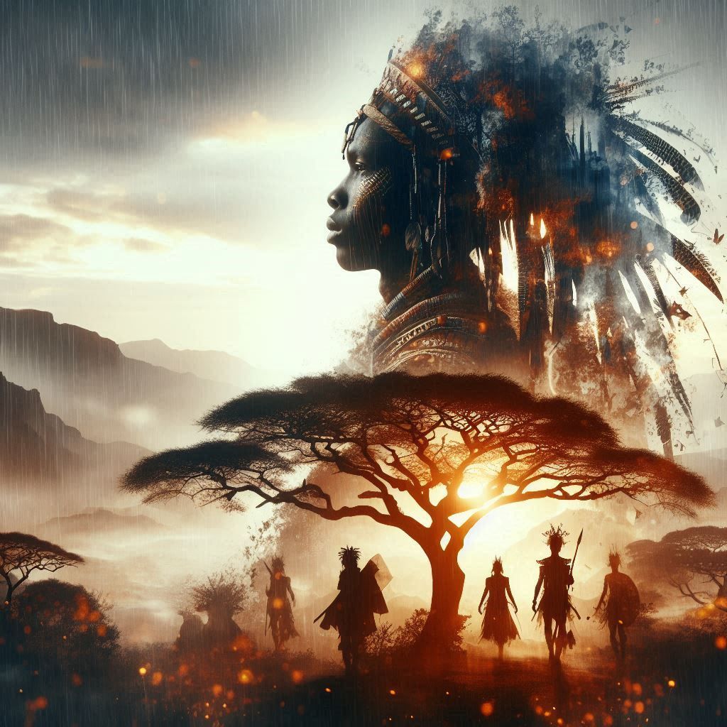 double exposure beautiful fantasy DALL-E 3 portrait landscape..