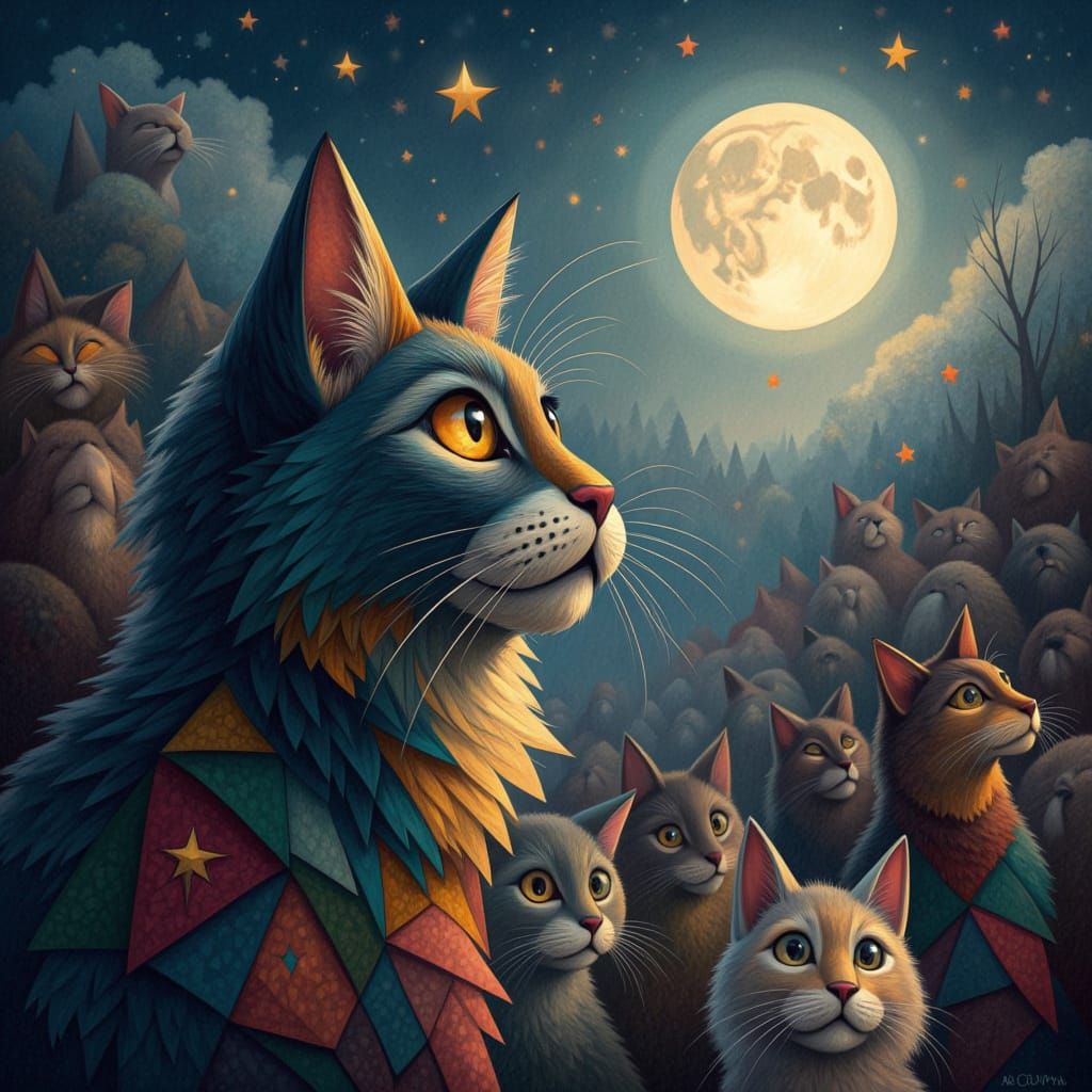 mainecoon cat in the moonlight <lora:Geometrika:1.0>