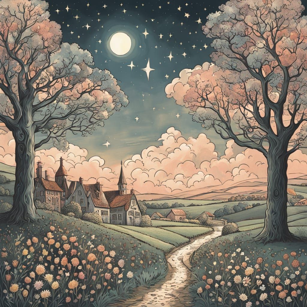 Kinderbuchzeichnung: ein Himmel voller Sterne  by @Bee_creative