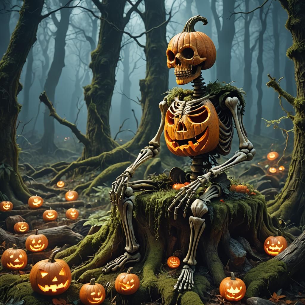 A jack-o-lantern skeleton.  by @Elai