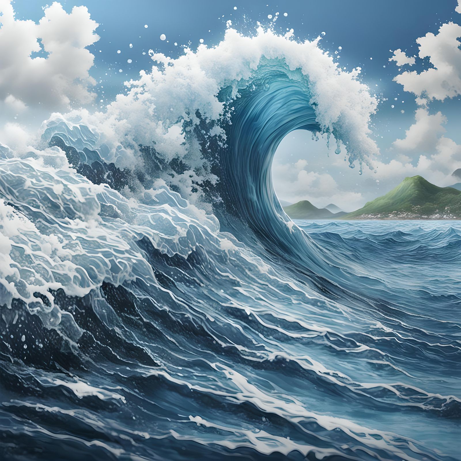 A realistic wave of kanegawa made out of photorealistic water, realistic, detailed  by @Laevos