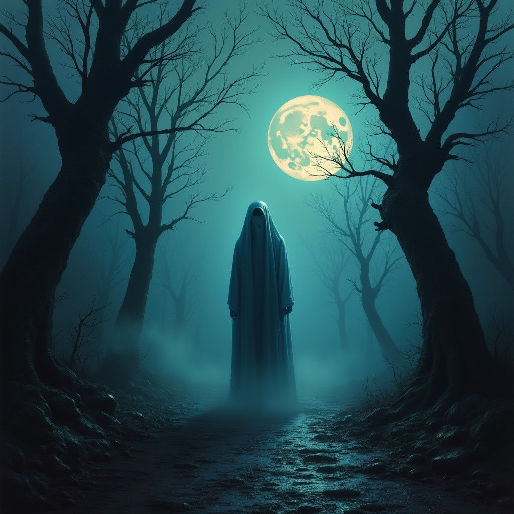 Ethereal Ghost Figure in Surrealist Dark Fantasy Style