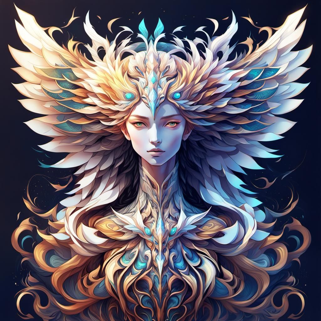 Light Phoenix full body portrait abstract vector fractal, wa...