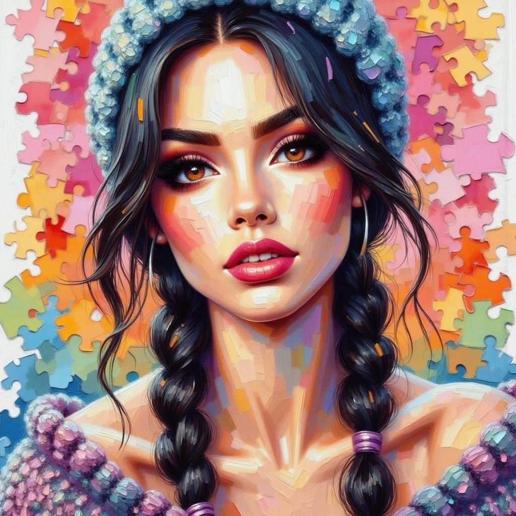 Impasto Portrait of a Young Woman with a Bohemian Vibe