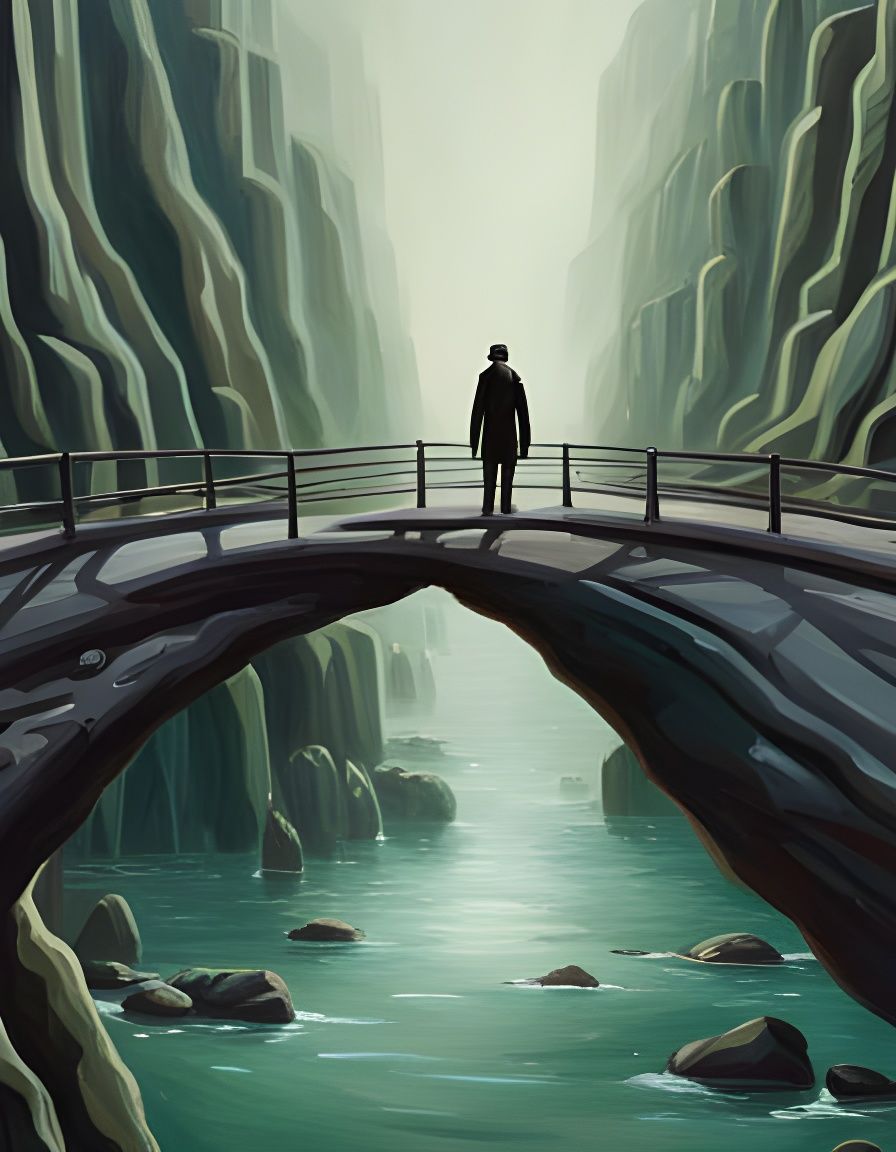 A Painting Of A Man Standing On A Bridge Retrofuturism Futuristic   IWWZF0eVXMaFP9ePxi5c  2  Kkp1m 2x 