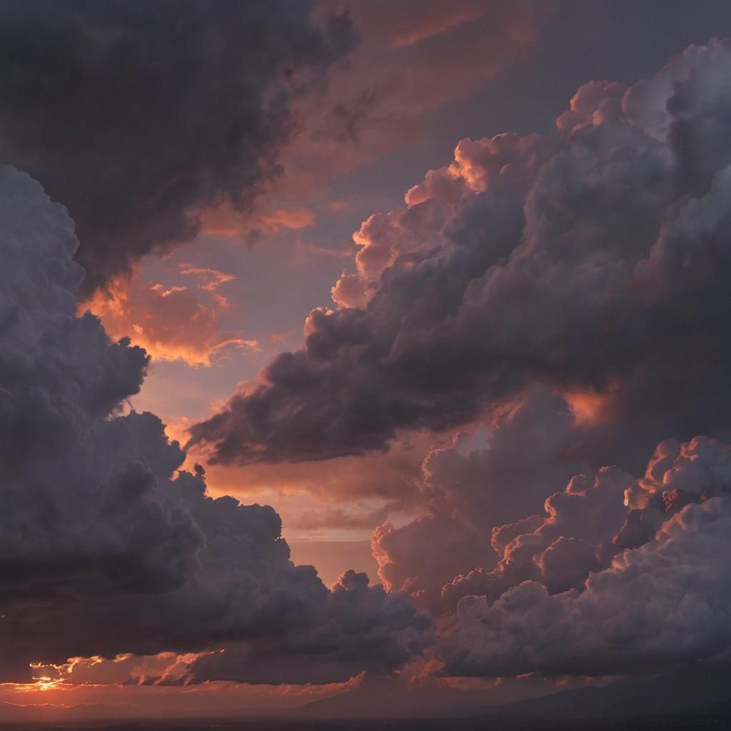 Dramatic Sunset Over Dark Clouds Digital Illustration