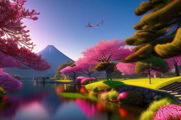 View to Mt. Fuji and Cherry Blossoms