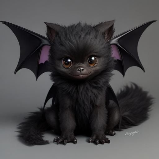 Adorable Black Baby Bat Creature with Wings