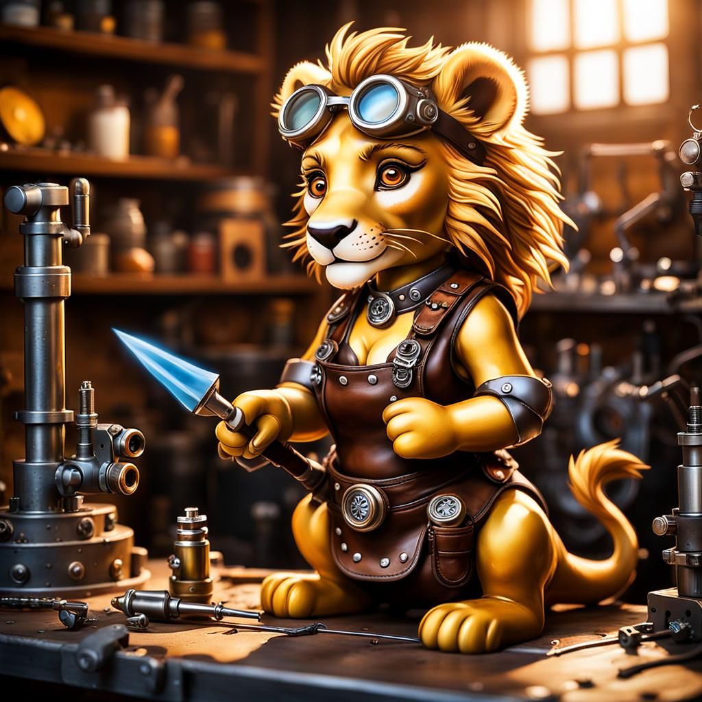 Steampunk Lioness Engineer