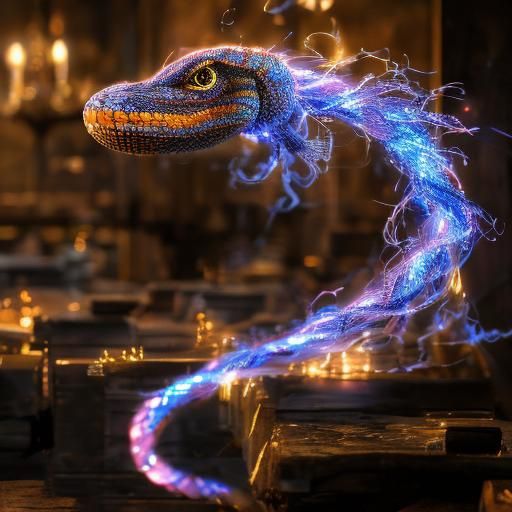 <lora:Godlike-Energy DSv8:1.0>Vicious snake, flowing electricity, bioluminescent, red glow