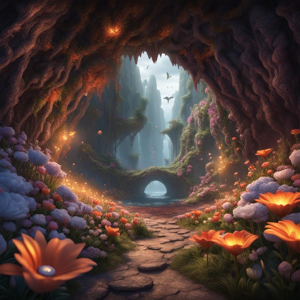 Cave of flowers - AI Generated Artwork - NightCafe Creator