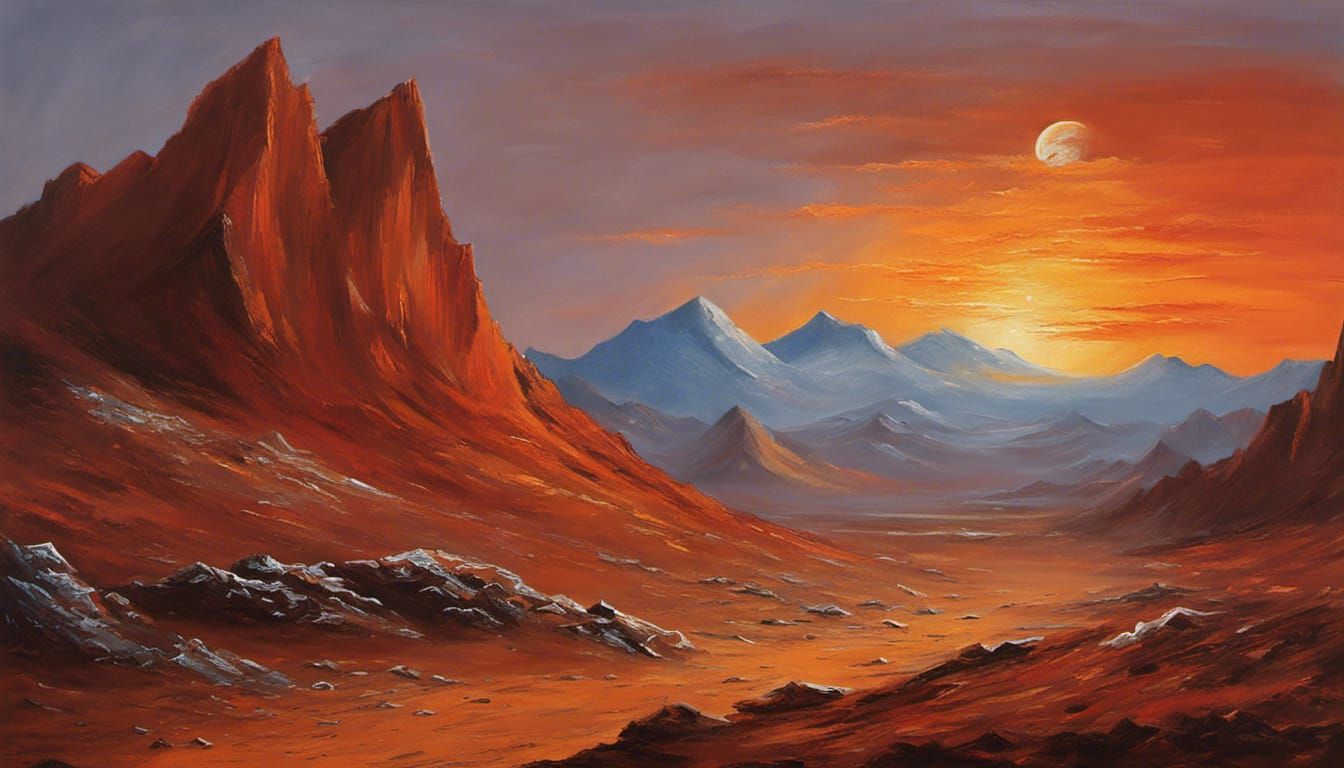 Sunset on Mars, oil painting by bob ross