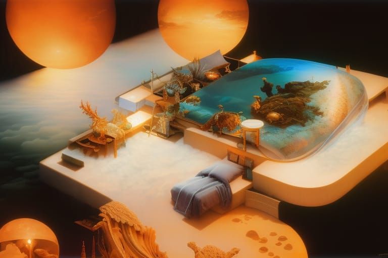 Underwater Home Bedroom with comfy bed, and lovely furniture...