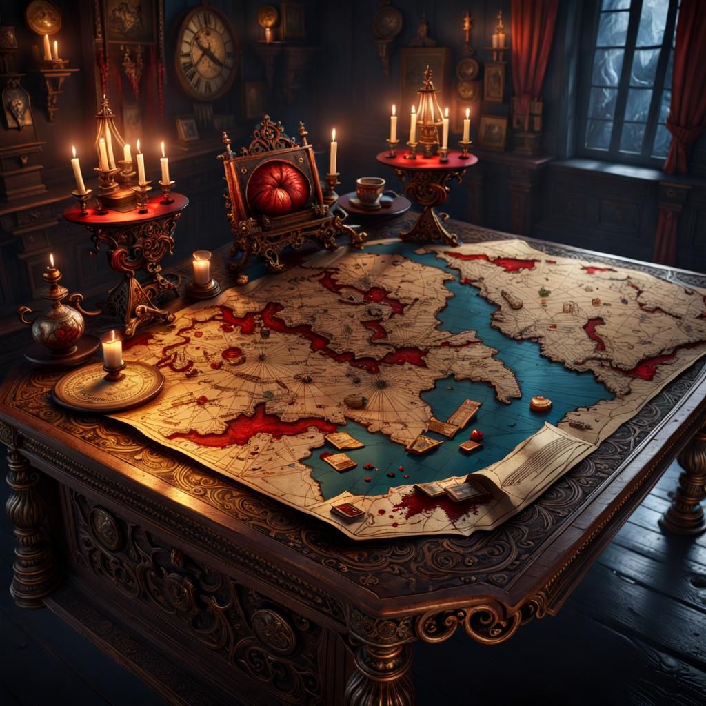 Bloody map on a desk  by @Tsaway
