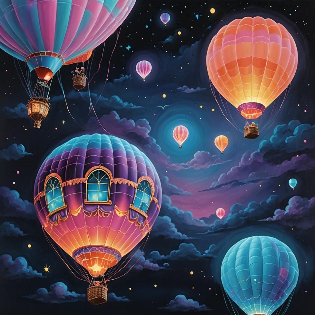 Clean Oil painted airbrush style, isolated Fantasy Airballon...