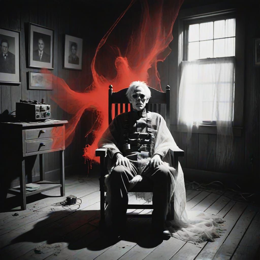 Haunted Electric Chair Painting by Andy Warhol (Family Photo 3)  by @AIUrbanTemple
