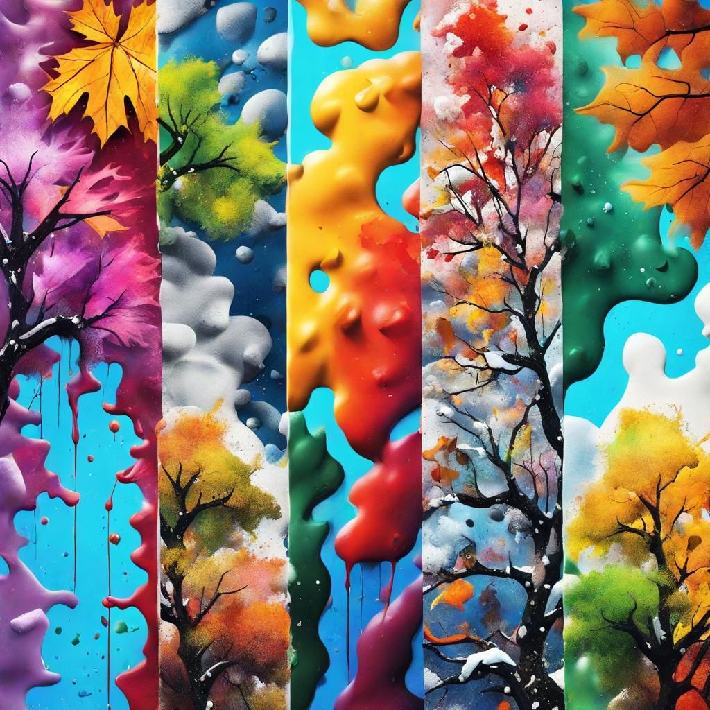 Four seasons. Colorful Abstract Collage. Winter. Autumn. Summer. Spring ...