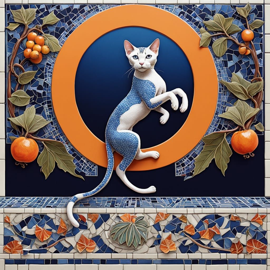 Sphinx Cats Dancing in Air, Inspired by Art Nouveau