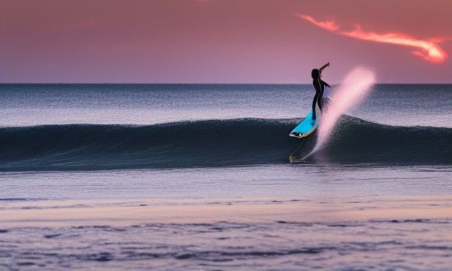 girl surfing at sunset