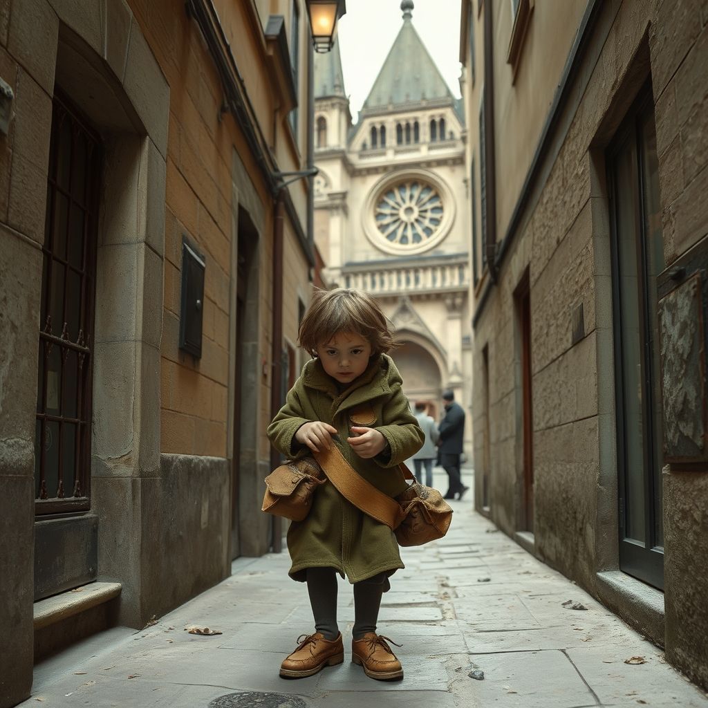 Gavroche in an alleyway in Paris