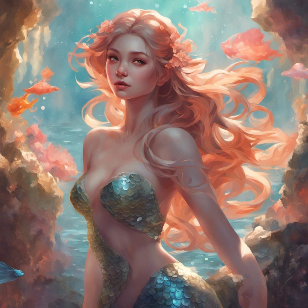a very beautiful mermaid, fantasy, full body portrait, sharp...