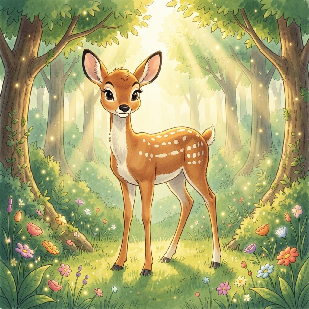 Giant Bambi in Enchanted Forest Clearing